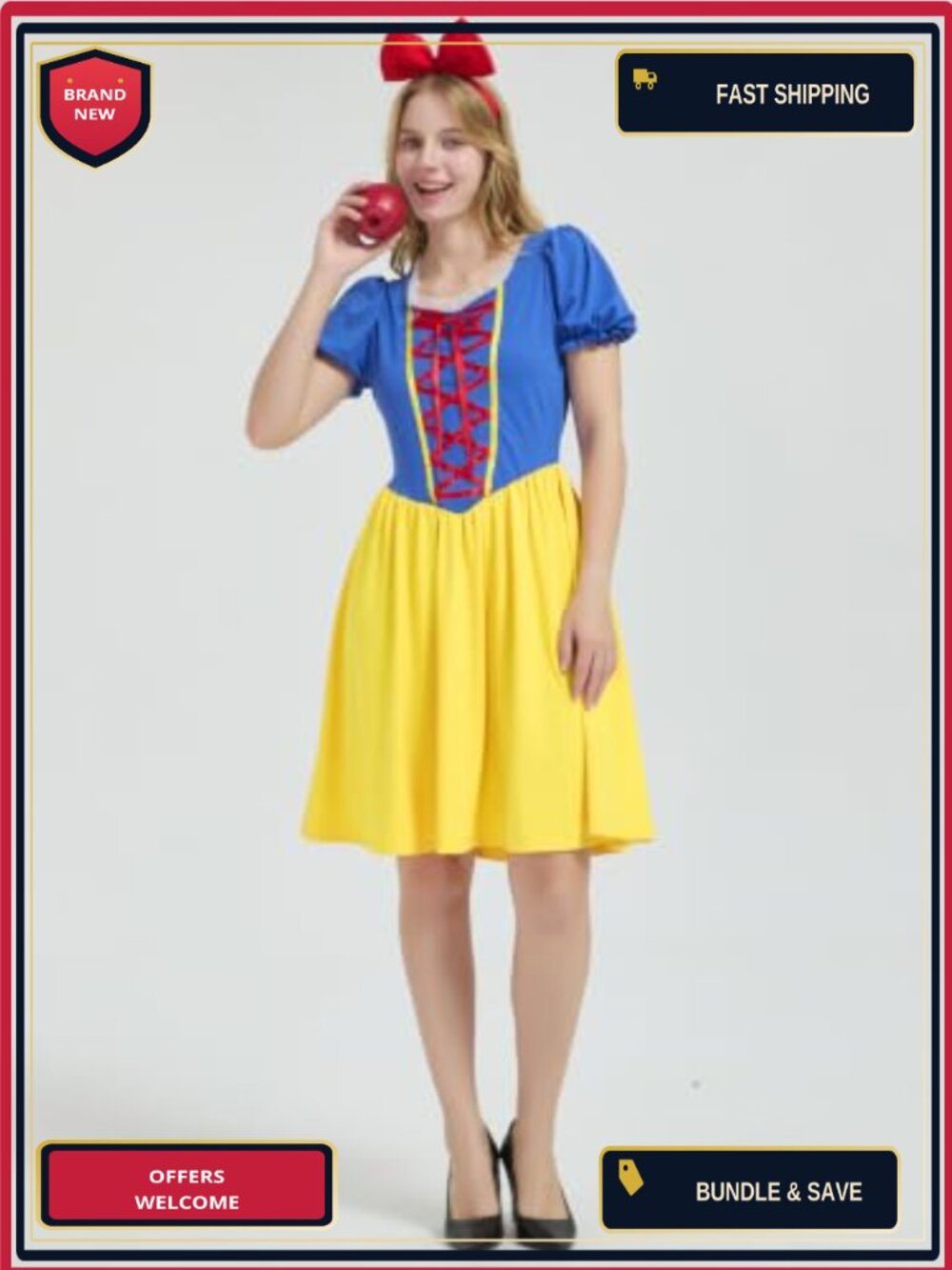 Women's Princess Costume Dress Set with Headband & Apple Prop - Picture 2 of 4